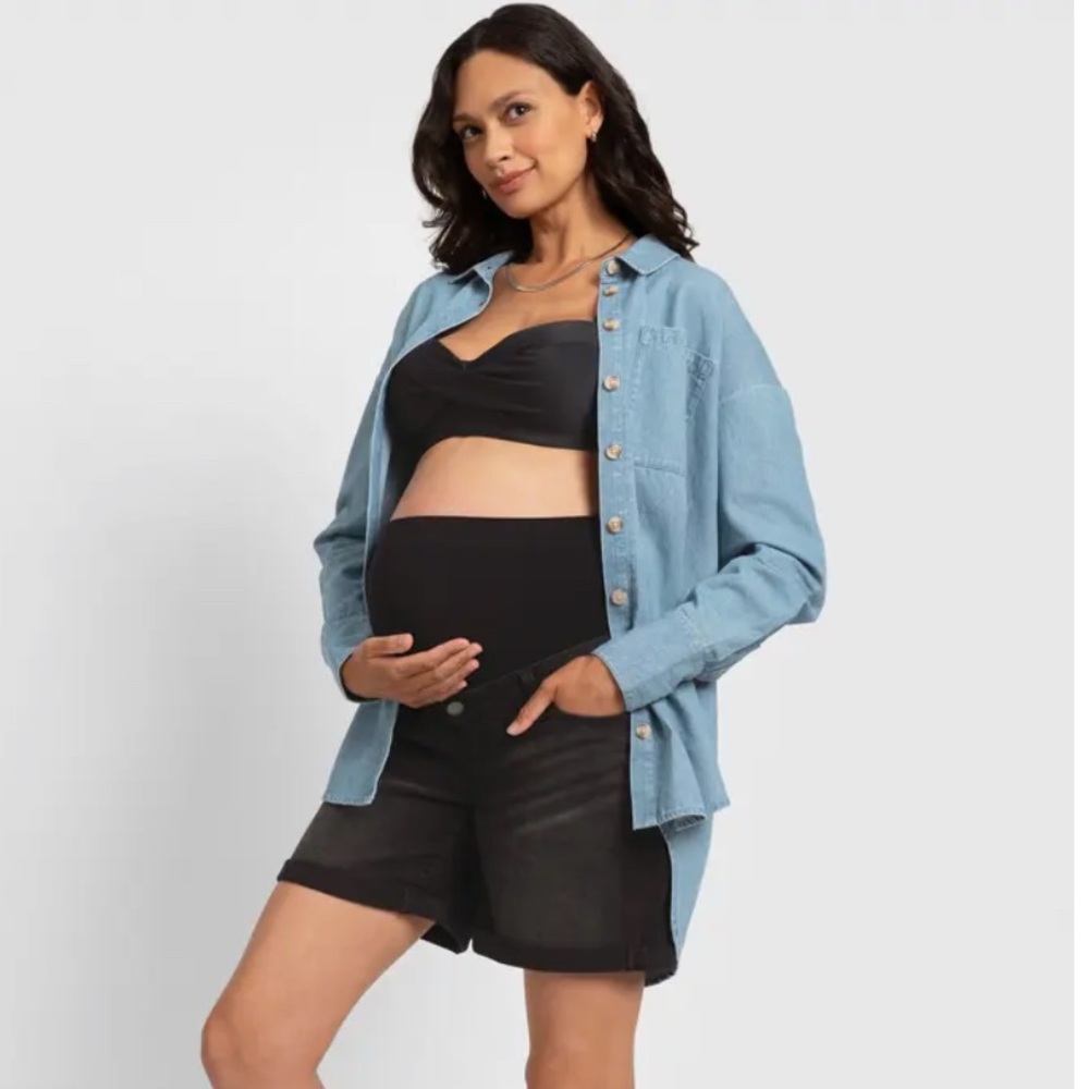 Seraphine Over the Bump Denim Maternity Shorts - Picture 4 of 14